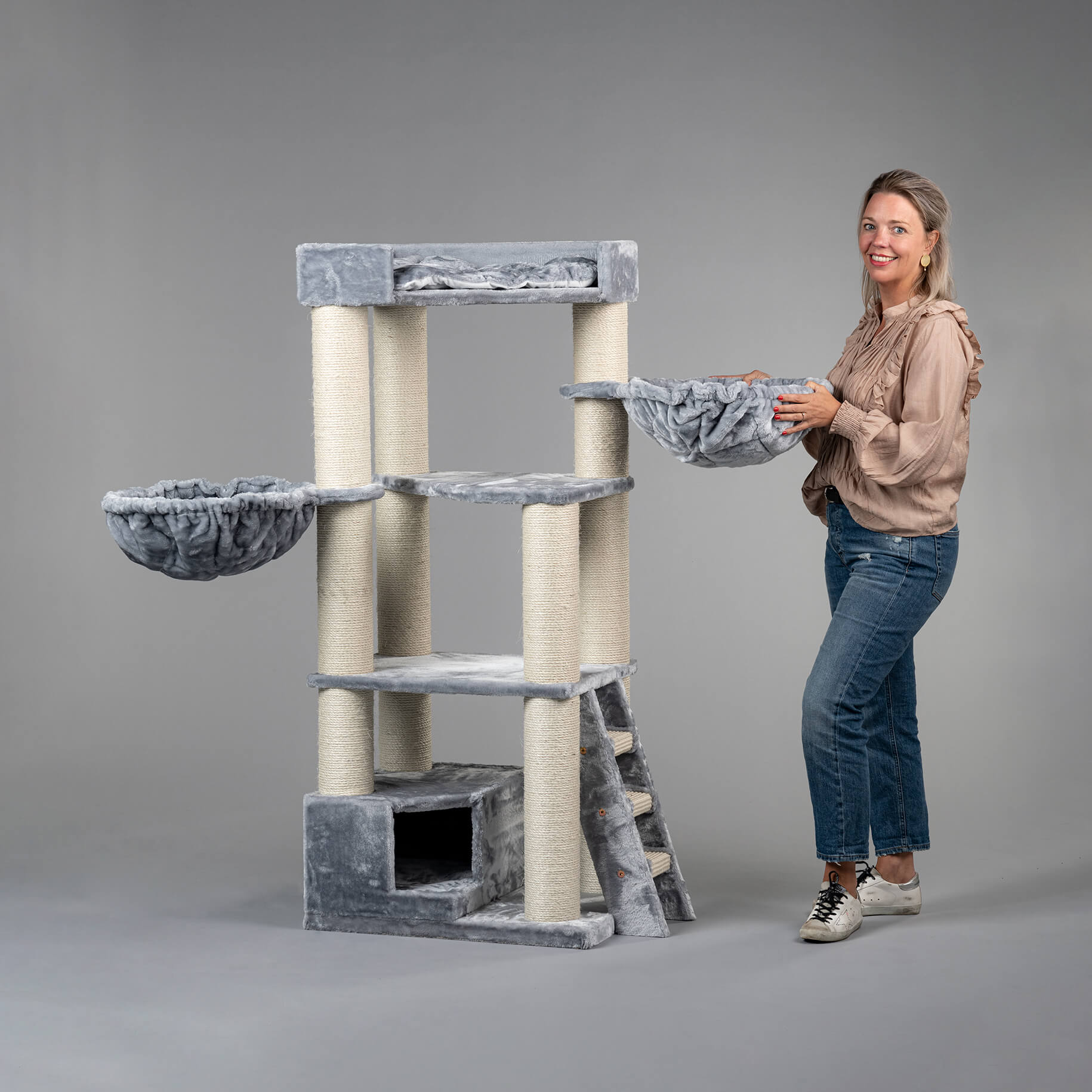 Cat Tree for large cats Corner Cat XXL (Light Grey) - CatTreeKing USA
