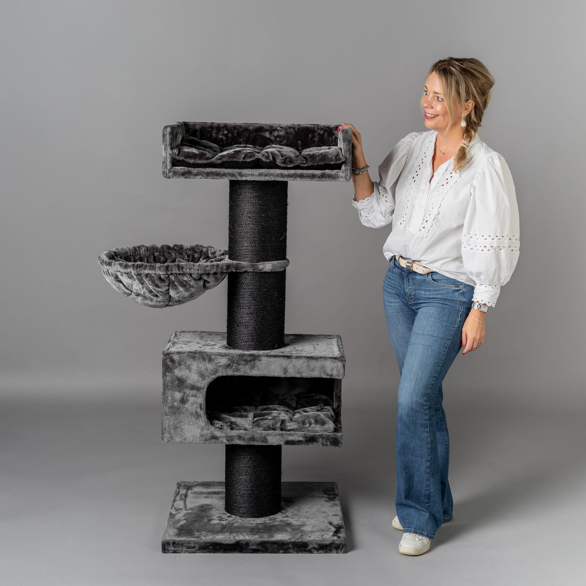 XXL Multi-Cat Tree Lounge – Cat Tree King Royalty Retreat, Heavy Duty Sturdy Tower for 3-4 Large Cats, Blackline Dark Grey